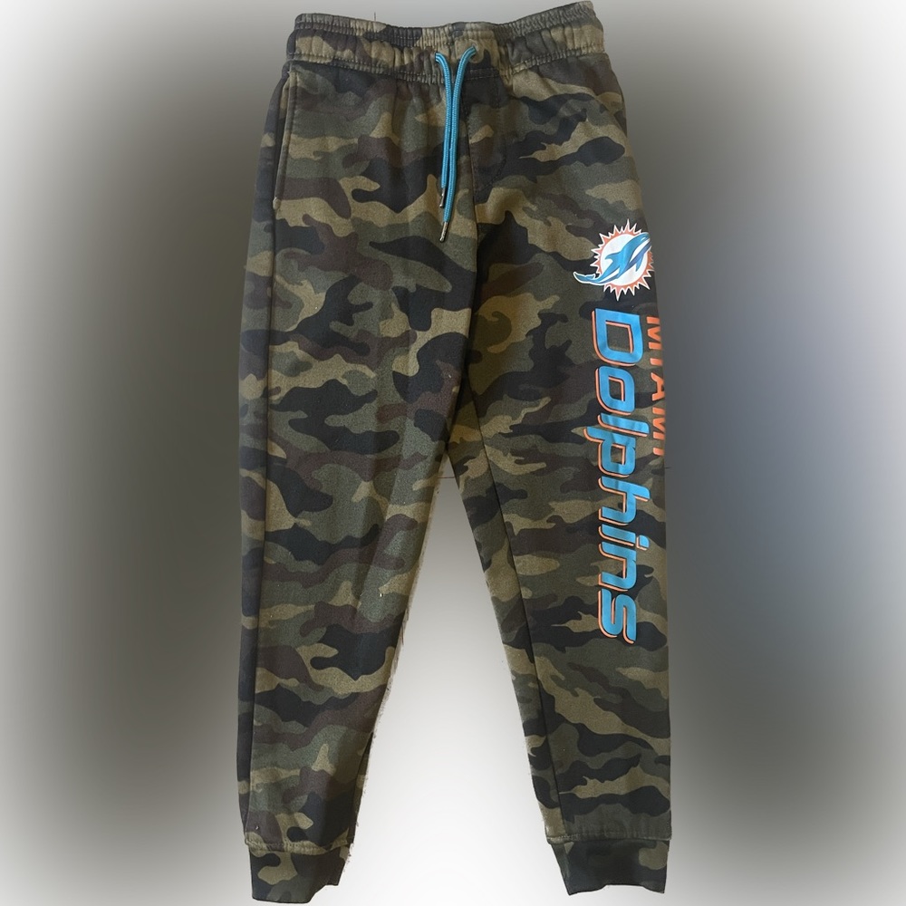 NFL Team Apparel M (10/12) Camo/ Camouflage Miami Dolphins Tie Up Sweatpants